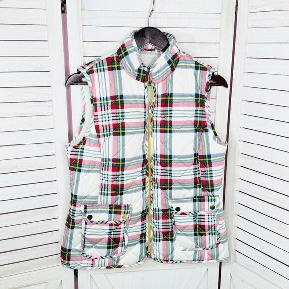 St. John’s Bay Plaid Full Zip Puffer Vest White Multi Medium - Picture 8 of 14